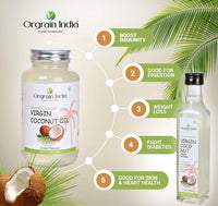 Orgrain India Certified Organic Raw Cold Pressed Extra Virgin Coconut Oil | Unrefined, Zero Heat Process, Supports Immunity, Hair & Skin, Massage, 100% Edible with Rich Tropical (250ml)