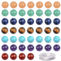 100Pcs Natural Crystal Beads Stone Gemstone Round Loose Energy Healing Beads with Free Crystal Stretch Cord for Jewelry Making (7-Chakra Beads, 8MM) Seven Chakra Beads