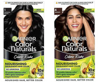 Garnier Color Naturals, Shade 1, Natural Black 70 ml + 60 gm and Garnier Color Naturals, Shade 4, Brown (70ml+60g )