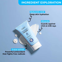 SOKU Sun Protection Broad Spectrum Sunscreen For All Skin Type SPF 50 PA+++ | Hyaluronic Acid & Guava Extract | UVA/UVB & Blue Light Protection | No White Cast | For Unisex | 50 ML