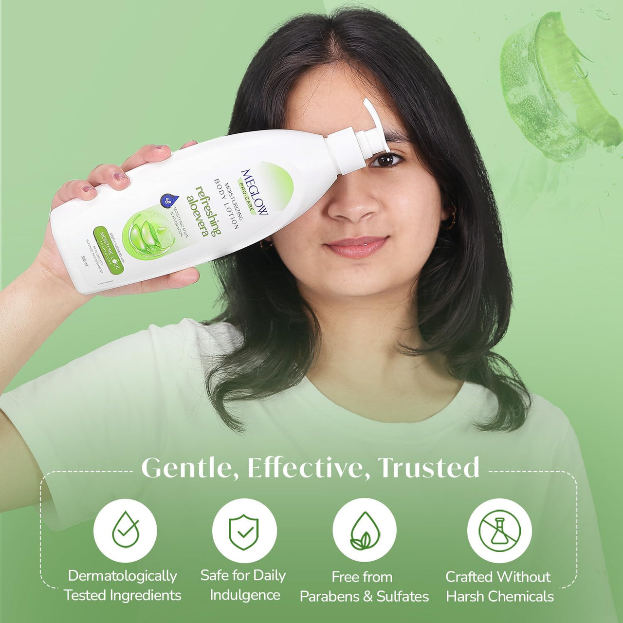 Meglow Pro-Care Moisturizing Body Lotion | Refreshing Aloe Vera Moisturizer for Women & Men for All Skin Types | Hydrating Moisturizer -500ml