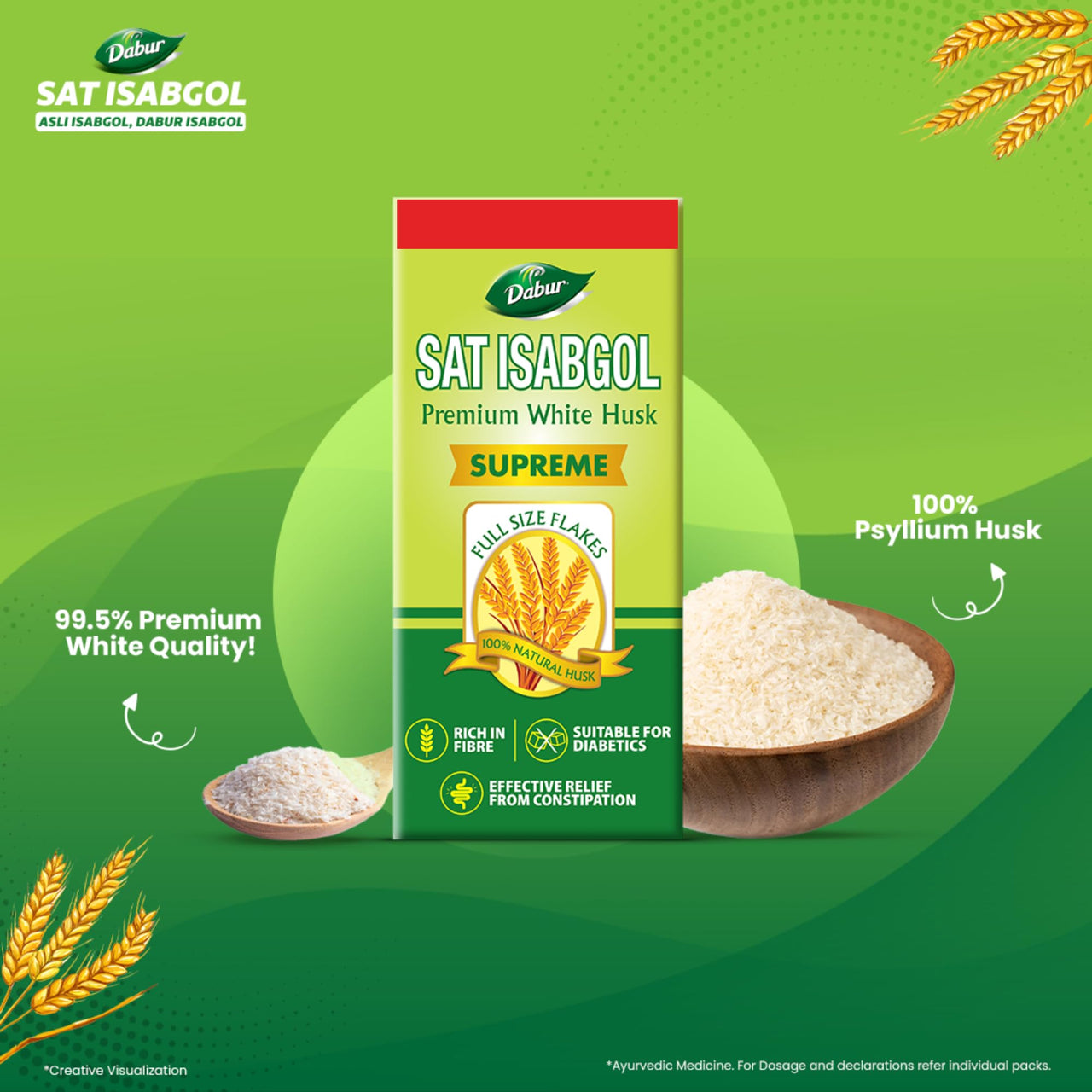 DABUR Sat Isabgol (Psyllium Husk) - 45 grams + Free 15 grams|Rich In Fiber|Effective Relief From Constipation & Bloating|Promotes Bowel Health|Non Habit Forming|100% Ayurvedic,Flake