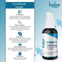 BAKE 1% Retinol Face Serum with Multi Peptides for Anti Aging,Reduces Fine Lines & Wrinkles | Advanced Strength Serum | 30ml