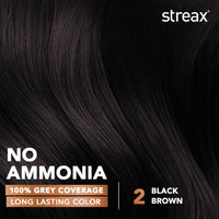 Streax Permanent Hair Colour, 100 % Grey coverage, Infused with Argan and Walnut Oil, Long Lasting Cream Hair Colour for Women, Brown Hair Colour, 2 Black Brown, 120 ml, Pack of 1