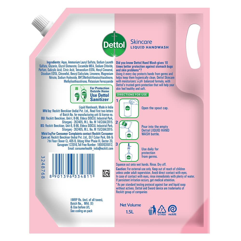 Dettol pH-Balanced Skincare Liquid Handwash Refill Super Saver Pack, 1500ml & Dettol Liquid Hand wash Refill Original -1500 ml