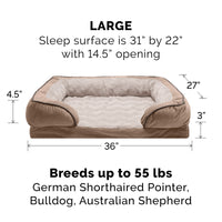 Furhaven Replacement Dog Bed Cover Perfect Comfort Plush & Velvet Waves Sofa-Style, Machine Washable - Brownstone, Large Cover Only 36.0