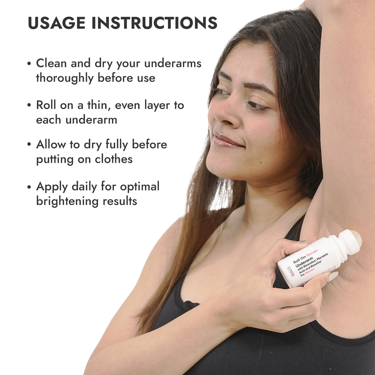 Cos-IQ Brightening Underarm Roll On Serum for Women | With Bioecolea, Mandelic Acid and Bio White | Prevents Body Odour, Brightens Skin & Exfoliates Underarms | Long Lasting deodorant roll on with Fresh Floral Fragrance | Suitable for Sensitive Skin | 40m