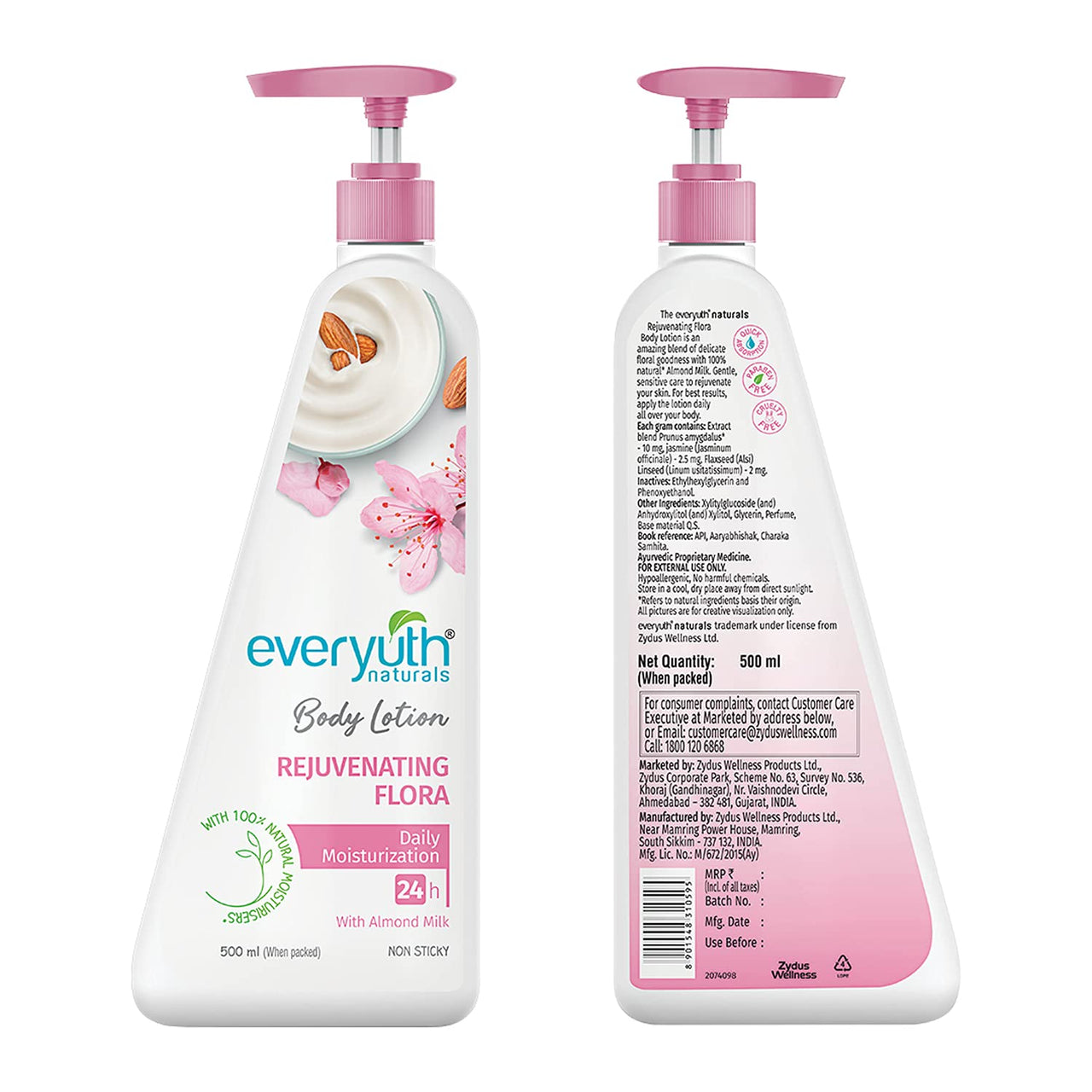 Everyuth Naturals Body Lotion Rejuvenating Flora| Non- Sticky|24 hr Moisturization|For all skin types |for Men & Women|100% Natural Almond Milk - 500ml