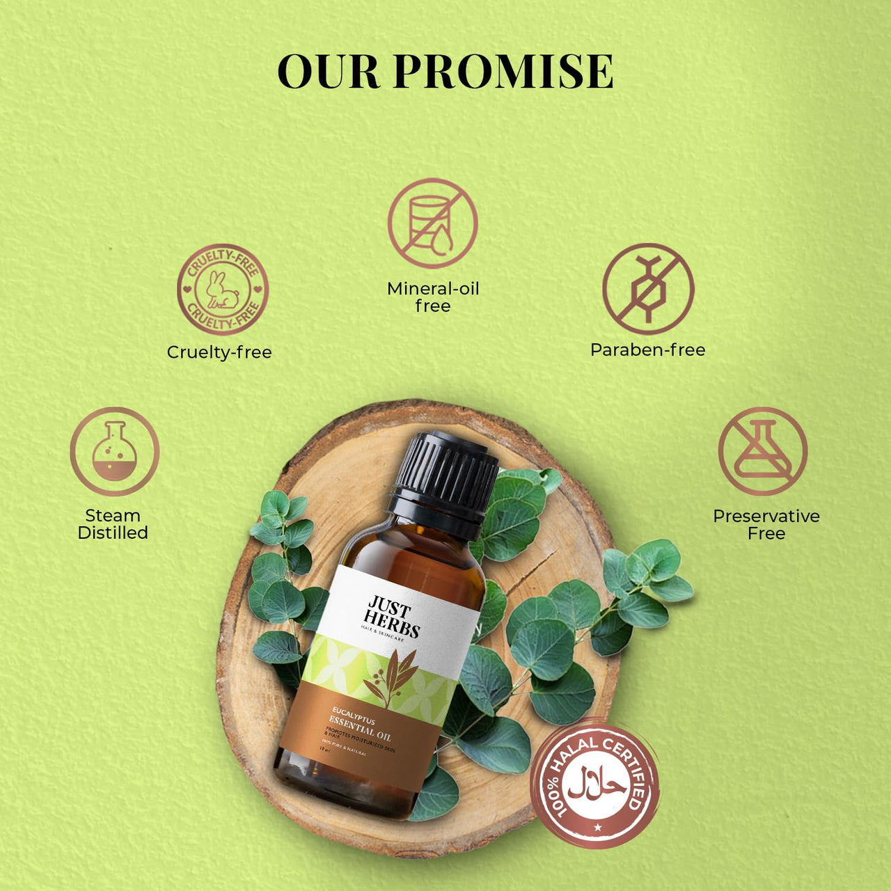 Just Herbs Eucalyptus Undiluted Steam Distilled 100% Natural Essential Oil for Hair Growth | Steam Inhalation | Aromatherapy and Skincare 10ml