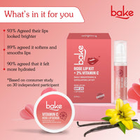 BAKE Vitamin C Rose Tinted Lip Kit | Lip Lightening Scrub for Dark Lips Exfoliation | For Hyperpigmented Lips, Dehydrated Lips, Flaky Lips & Chapped Lips | For Men & Women | 25g (Rose Lip Kit)