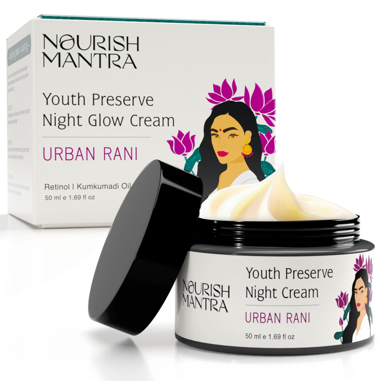 Nourish Mantra Urban Rani Night Cream for women | helps with Anti aging, wrinkle free glowing skin | with Retinol, hyaluronic Acid, kumkumadi oil & Ashwagandha| For All Skin Types - 50ml