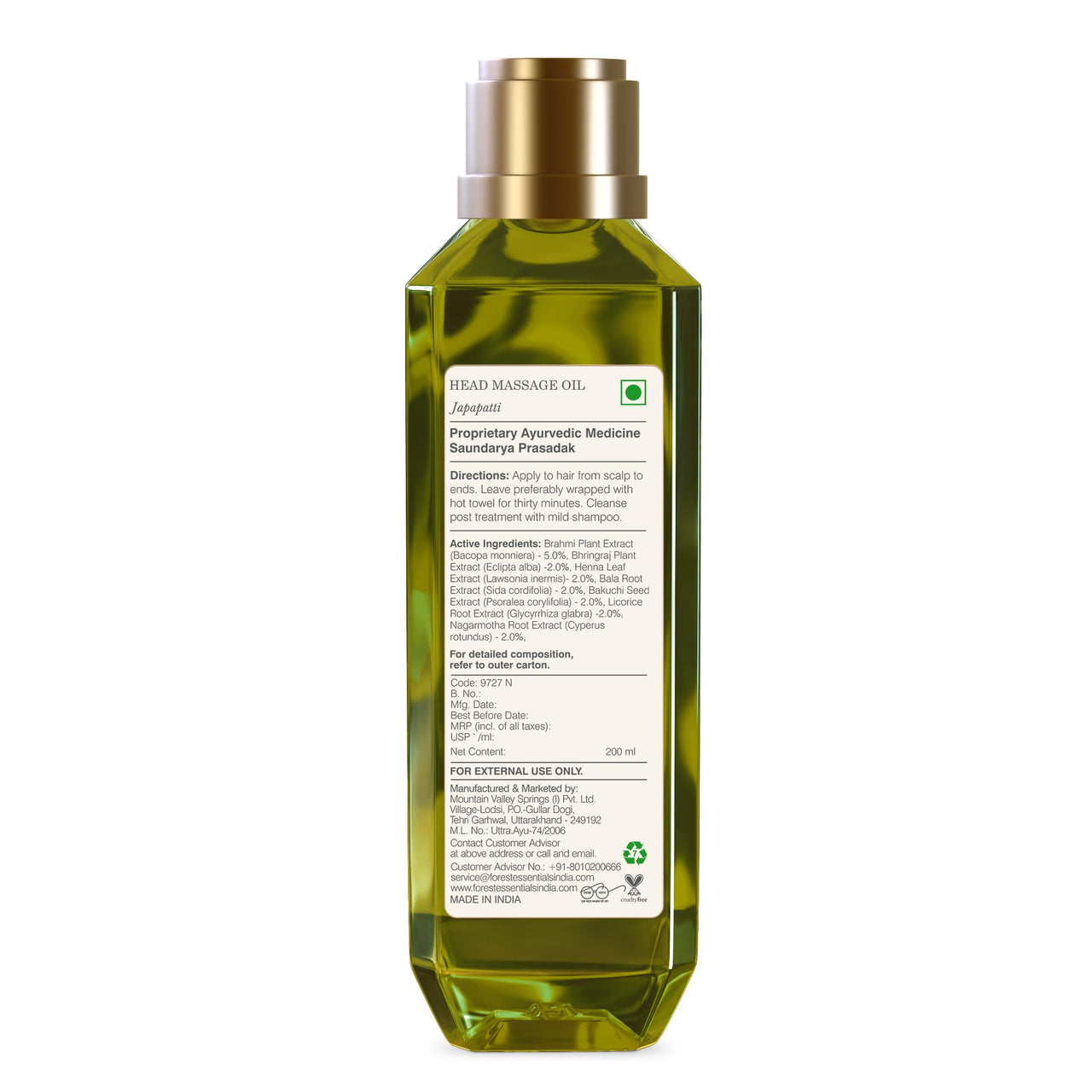 Forest Essentials Ayurvedic Japapatti Head Massage Oil For Stronger, Thicker Hair | Best for Dry & Chemically Treated Hair | Reduces Hairfall & Controls Frizz | Cold Pressed & Natural