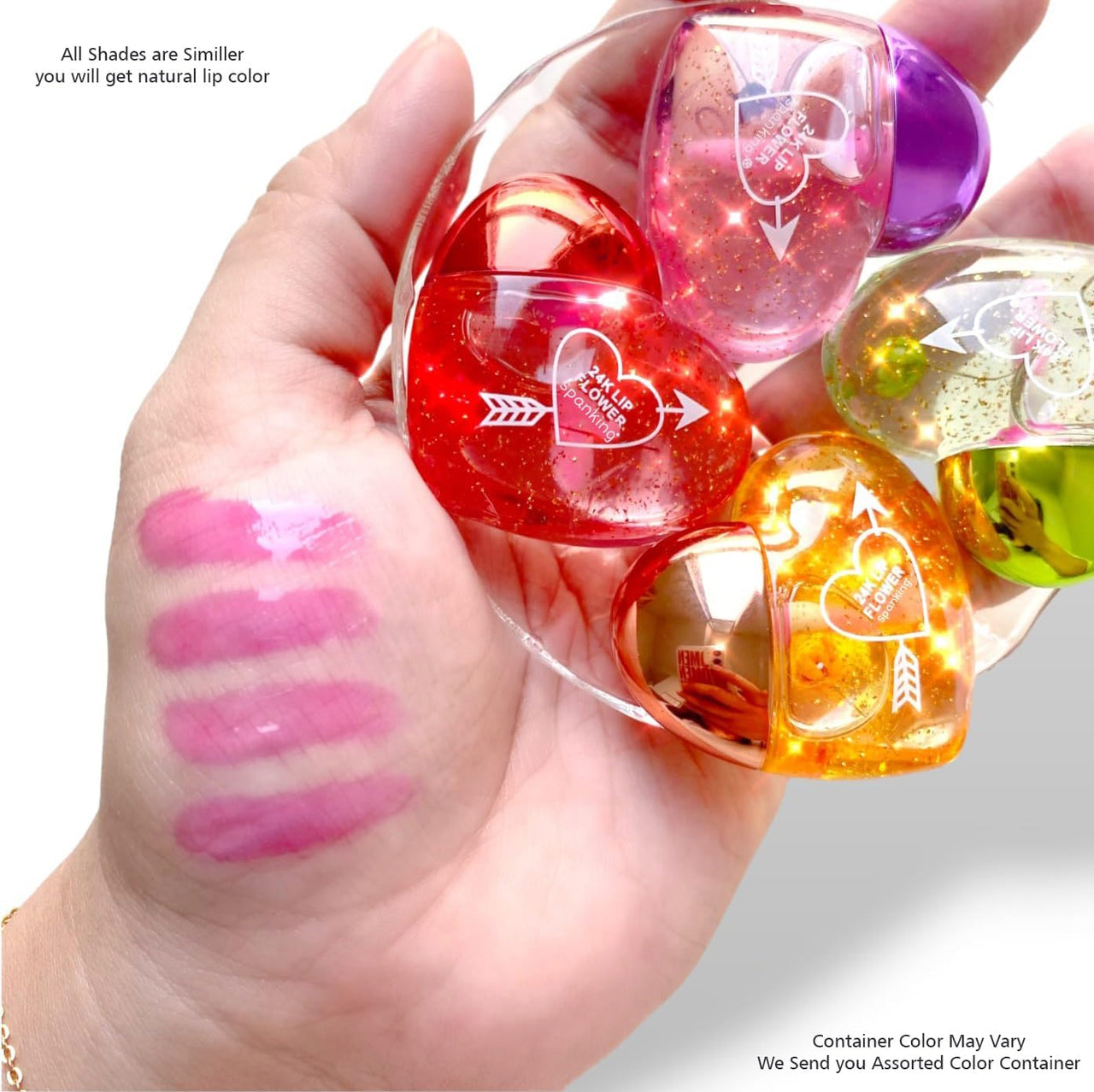 Huda Girl Beauty Hydrating Cute Sequin Heart Shape Lipgloss Oil Color Change Moisturizing Kids Girls LipOil Moisturizing Lips Care For Tint Dry And Chapped Lips - Set Of 4