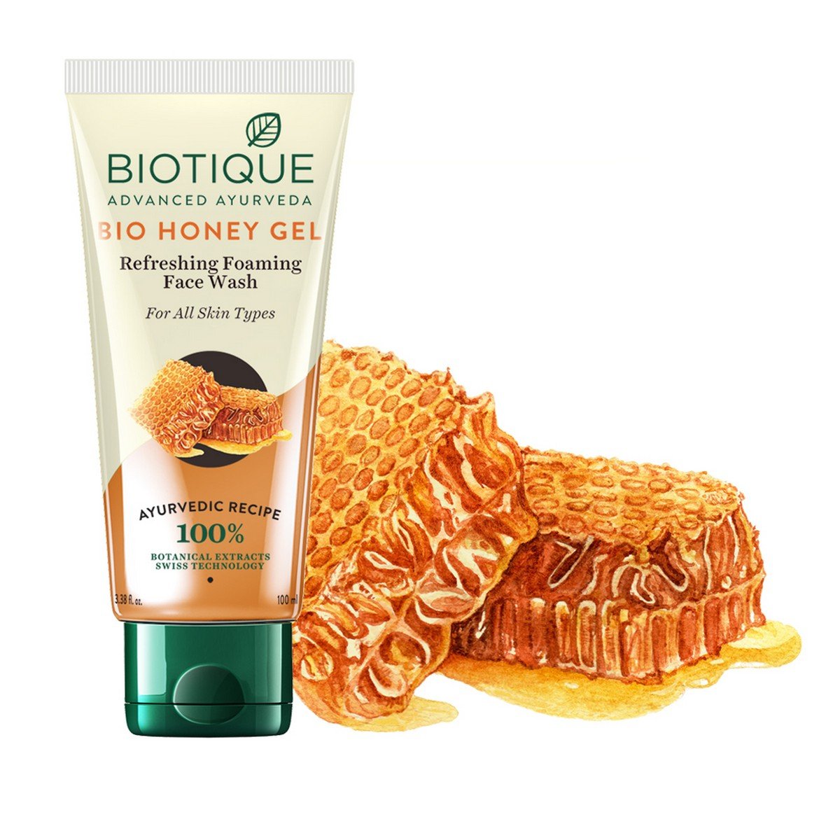 Biotique Bio Papaya Visibly Ageless Face Wash, Pack of 2, 200 ml (2 x 100 ml) and Biotique Bio Honey Gel Refreshing Foaming Face Wash for All Skin Types, 100ml