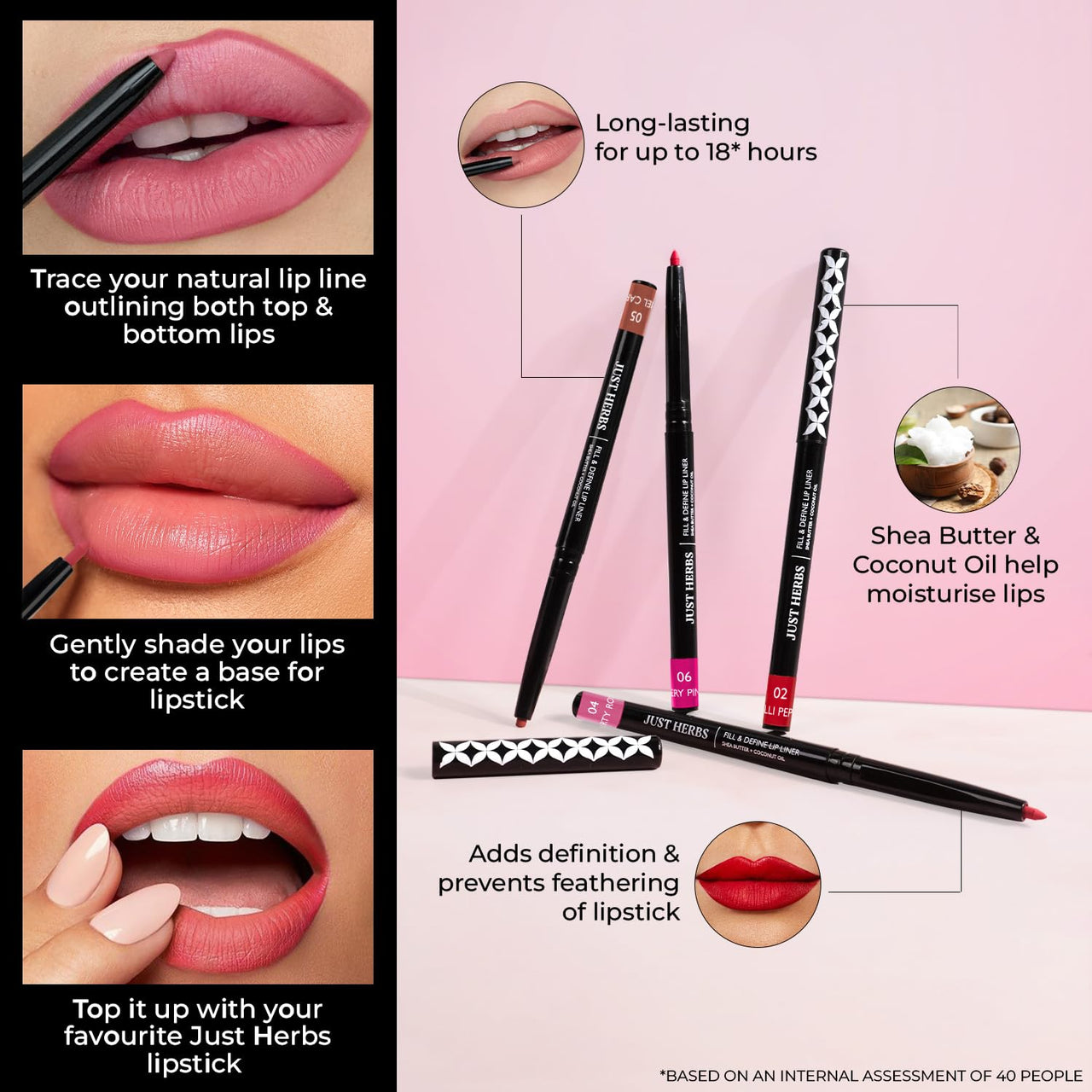 Just Herbs Fill & Define Lip Liner with Shea Butter and Coconut Oil Transfer Proof Long Lasting Creamy Matte Finish Lip Liner (Dirty Rose, 0.3g)