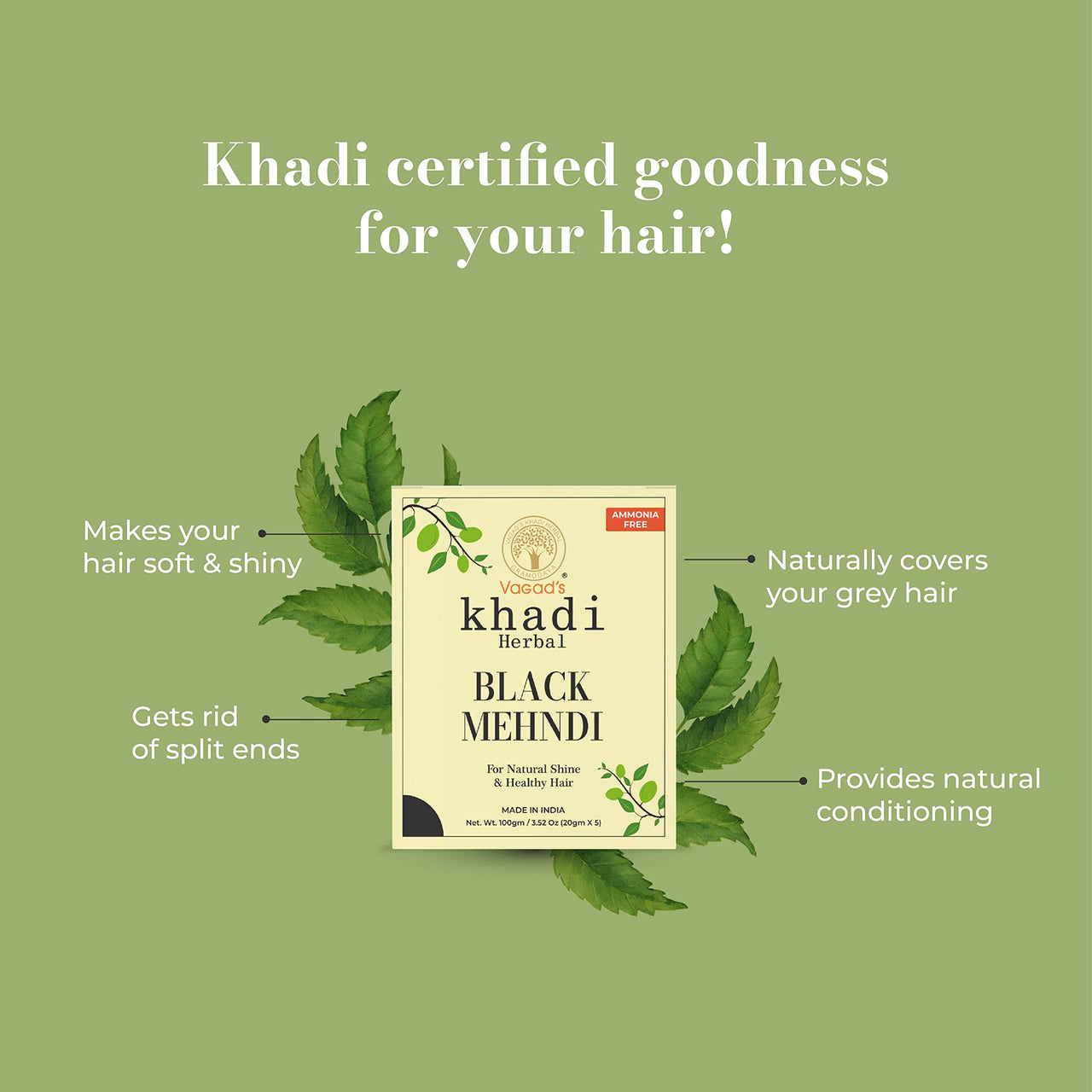 VAGAD'S KHADI HERBAL GRAMODAYA Black Mehndi, Henna, 300g - Black (Pack of 3)