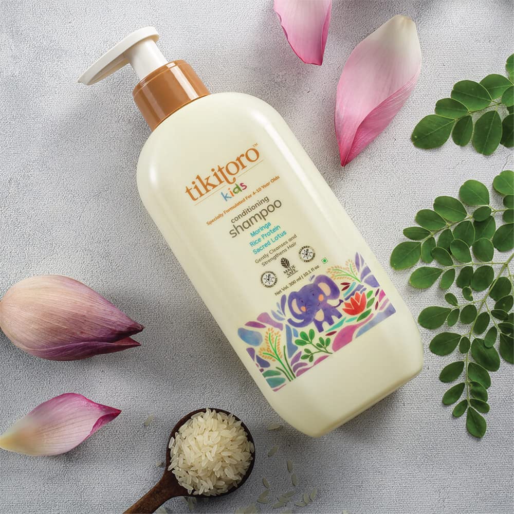 Tikitoro Kids Conditioning Shampoo, 100% Vegan with Moringa, Rice Protein and Sacred Lotus Extract with No Parabens & Sulphates (Age: 4+ Years) (300 ml x 2)