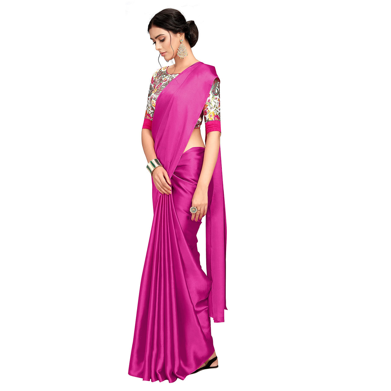 Cloud walker Women Soft Satin Silk Saree With Digital Printed Unstiched Blouse Piece(5.5m Saree +0.8m Blouse Piece).