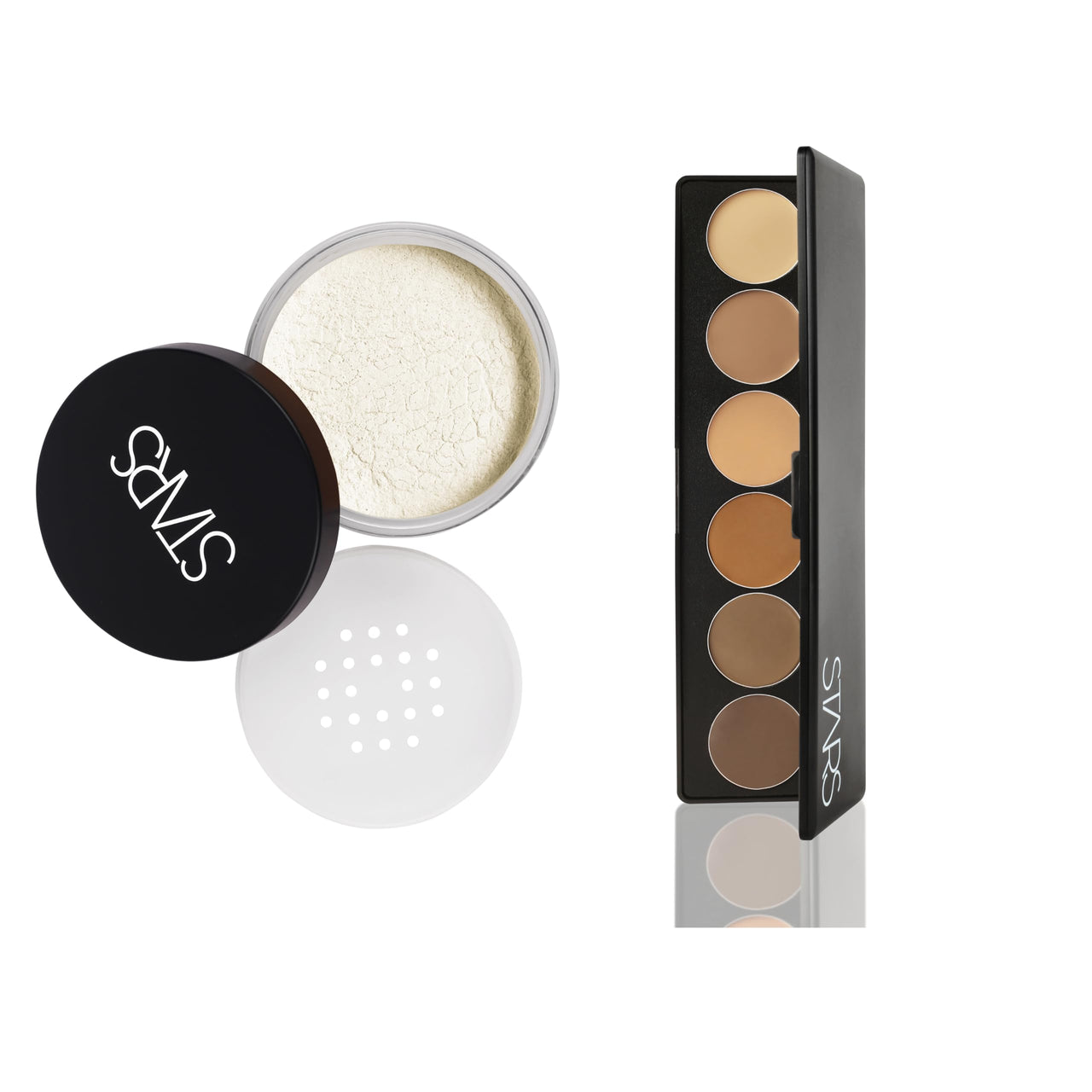 STARS COSMETICS Derma Series Foundation Color Palette & Translucent Powder, Matte Finish Long lasting Waterproof Face Makeup Cream Suitable For All Skin Types (DERMA PALETTE & BANANA)