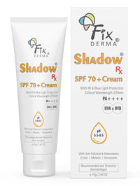 Fixderma Shadow RX Sunscreen SPF 70+ Cream | Sunscreen for Dry Skin | Sunblock SPF 70 | Hybrid Sunscreen with UVA & UVB Filters, Antioxidants, IR Protection and Blue Light Protection - 75gm