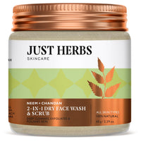 Just Herbs Ayurvedic Aglow Neem-Chandan 2 in 1 Dry Face Wash Skin Purifying Face Cleansing Powder, 100% Natural & Certified Ayurvedic, 65 GM