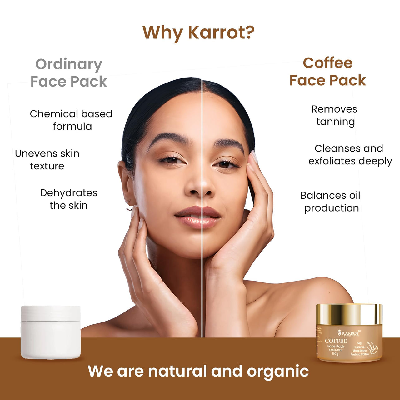Karrot Natural Skincare Coffee De Tan Face Pack, Removes Tanning, Tightens Pores and Smoothens Texture, Contains Shea Butter, Carrot Seed Oil, Jojoba Oil, For Women and Men, All Skin Types, 100gms