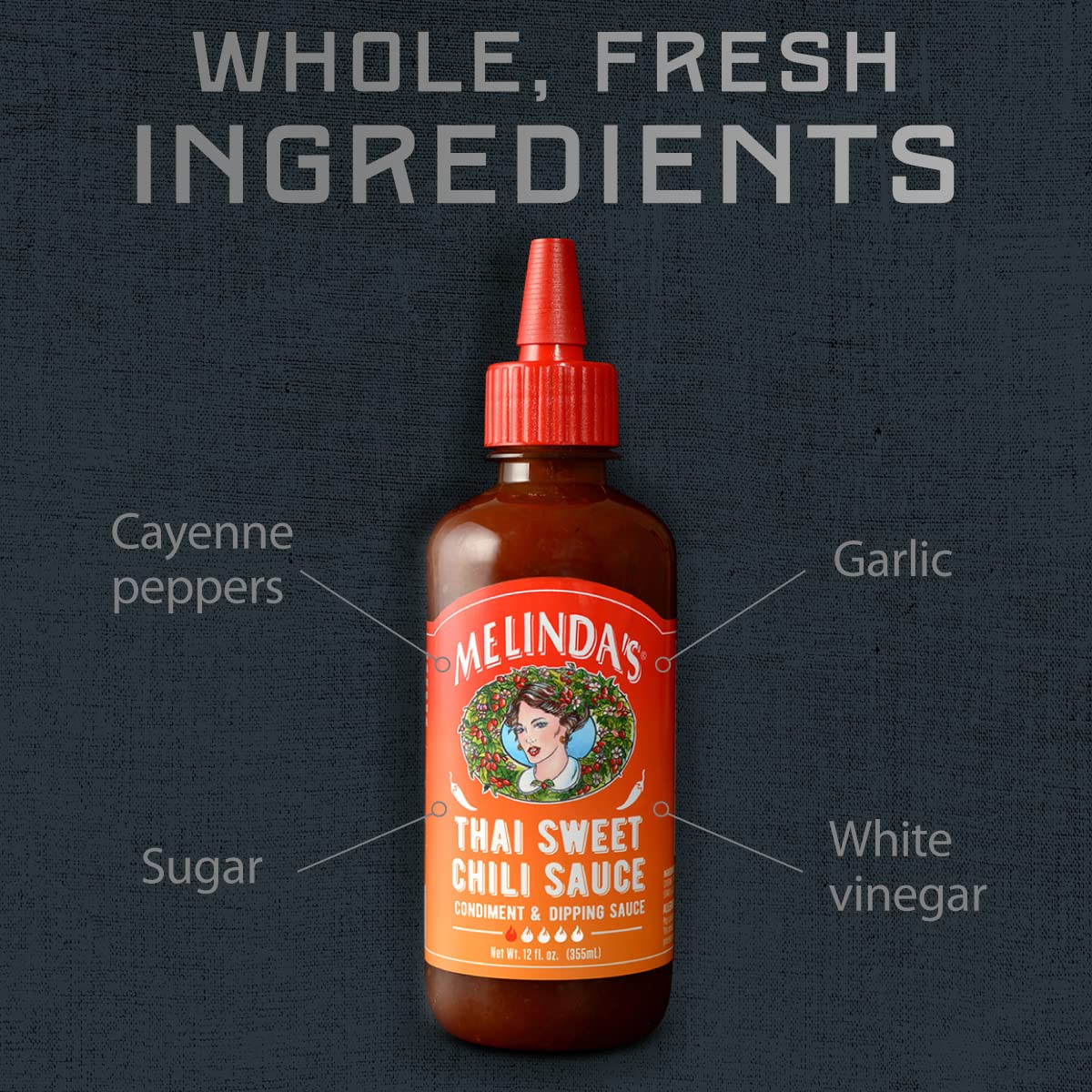 Melinda’s Thai Sweet Chili Sauce - Sweet and Mild Asian Chili Sauce Made with Whole Fresh Ingredients - Gourmet Hot Sauce & Dipping Sauce - Keto Friendly, Kosher - 12oz, 3 Pack