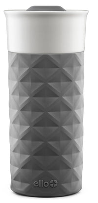 Ello Ogden Ceramic Travel Mug with Splash-Resistant Slider Lid and Protective Silicone Boot, Perfect for Coffee or Tea, BPA Free, Dishwasher Safe, Gray, 16 oz