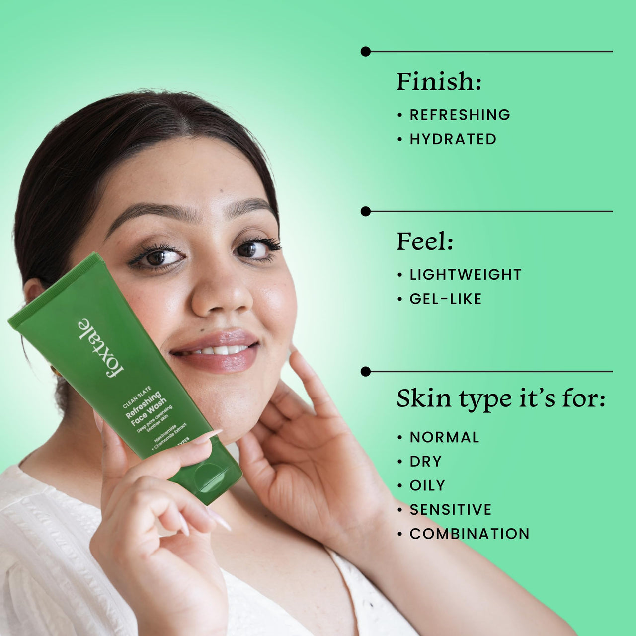 Foxtale Refreshing Face Wash for Deep Cleansing with Niacinamide, Hydrates & Brightens, Non-Drying Cleanser for Glowing Skin, Men & Women, For All Skin Types - 100 ml