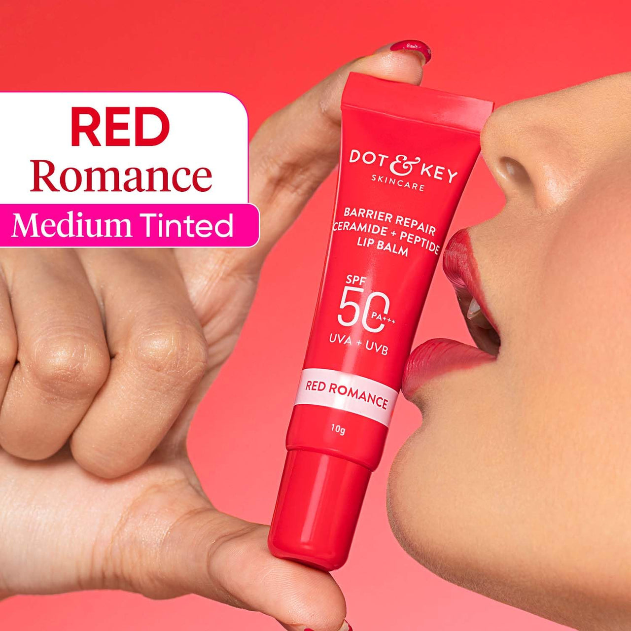 DOT & KEY Ceramide&Peptide Barrier Repair Lip Balm Spf 50,Pa+++|Red Romance|Uva/Uvb Lip Protection|Soft Tinted Lip Moisturizer|Boosts Collagen&Instantly Plumps Lip|Prevents Pigmentation|10Gm,1 Count