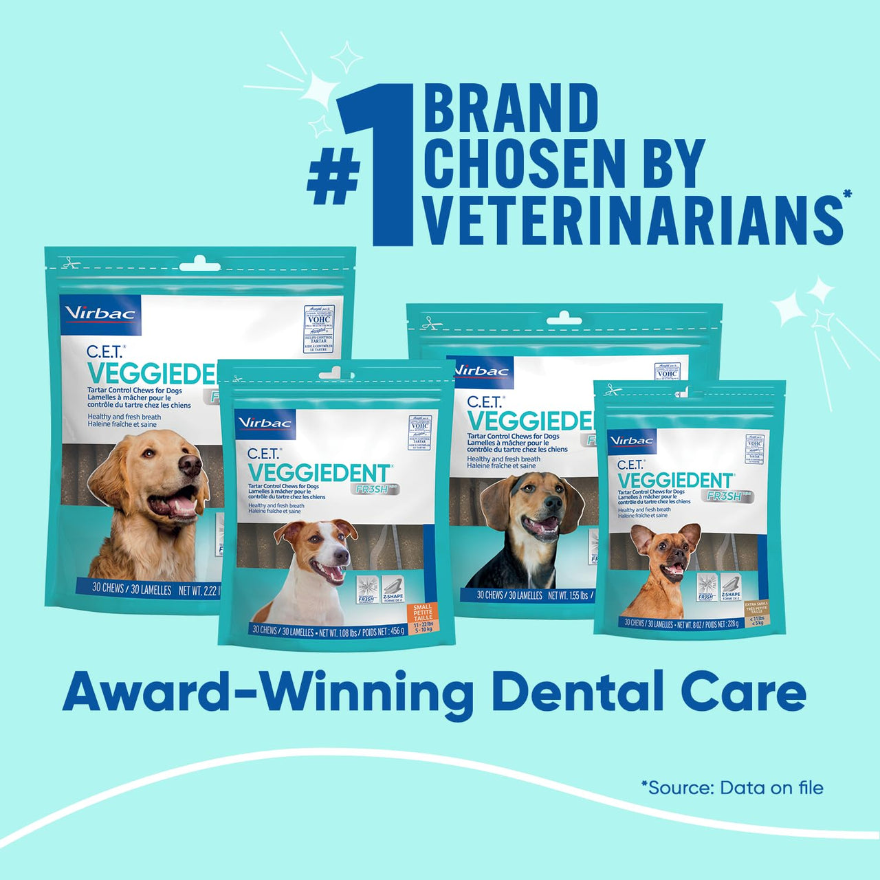 Virbac CET VEGGIEDENT FR3SH Tartar Control Chews for Dogs, Small, Beef, 1.1 pounds