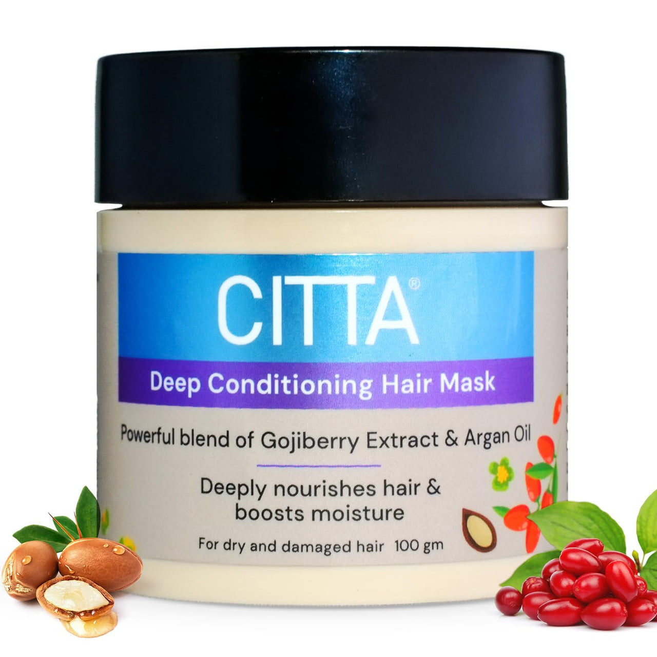 CITTA Deep Conditioning Hair Mask | Argan Oil & Goji Berry for Frizzy, Dry & Damaged Hair | Hair Smoothening & Strengthening | Prevents Hair Fall & Breakage | For All Hair & Scalp Types | 100 gm