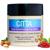 CITTA Deep Conditioning Hair Mask | Argan Oil & Goji Berry for Frizzy, Dry & Damaged Hair | Hair Smoothening & Strengthening | Prevents Hair Fall & Breakage | For All Hair & Scalp Types | 100 gm