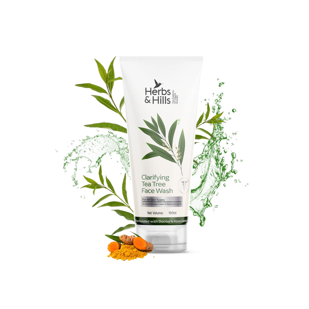 Herbs & Hills Clarifying Tea Tree Face Wash 100ml Anti Acne, Organic & Natural | Help to Clear Excess Oil | Remove Impurities and Prevent Pimples | Relieving Skin Irritation
