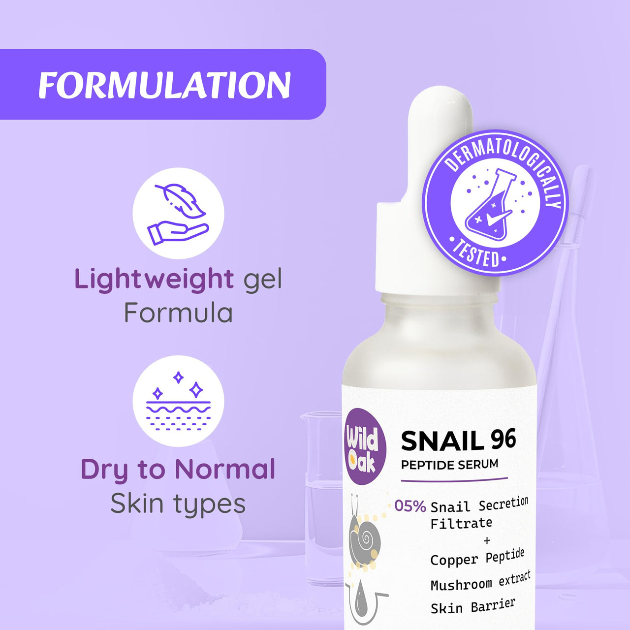 WildOak Advanced Korean Snail Mucin 96 Peptide Face Serum | Powerful Skin Barrier, Anti-Aging & Wrinkles | 72 Hours Skin Hydration | Korean Skincare | Tremella Mushroom for Dewy Soft & Plump Skin | 30ml