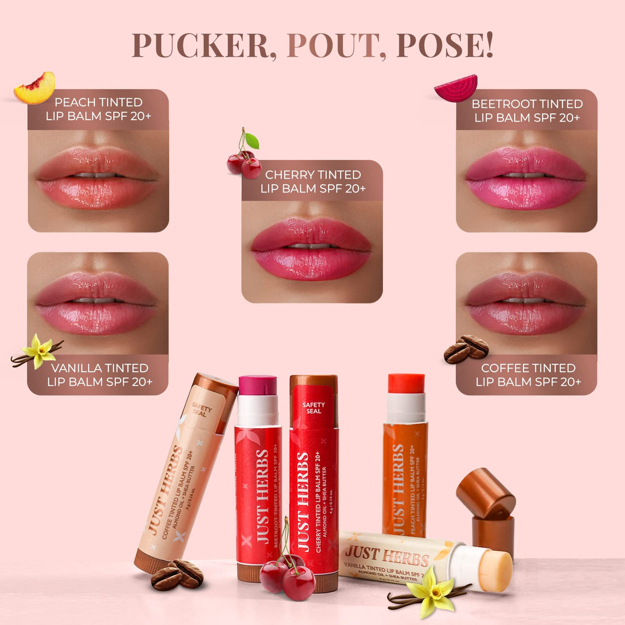 Just Herbs Tinted Lip Balm for Men and Women with SPF 20+ for Dark Lips to Lighten 4 g (Coffee)