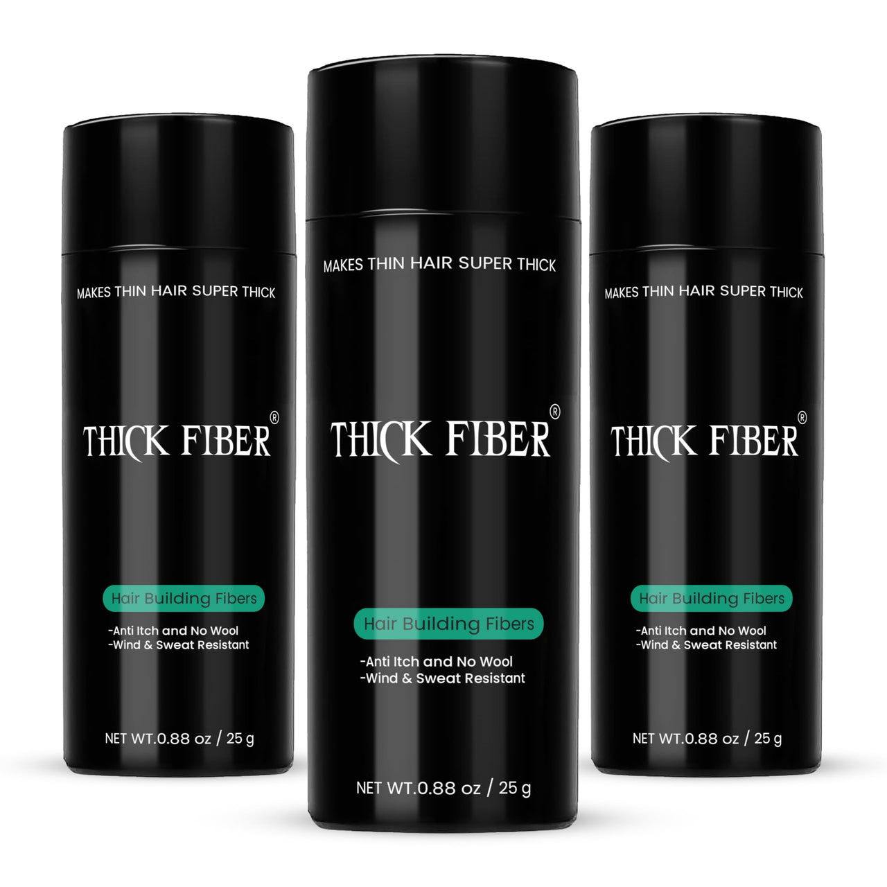THICK FIBER - Fibers for Thinning Hair & Bald spots (BLACK, Pack of 3) - 25g Bottle - Conceals Hair Loss in Seconds For Women & Men