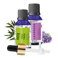 Rey Naturals Lavender Essential Oil & Tea Tree Oil For Dandruff & Acne, Aromatherapy, Stress Relief | Essential Oil For Diffuser, Cold & Cough, Dark Spots | For All Skin & Hair Types - 15ml*2