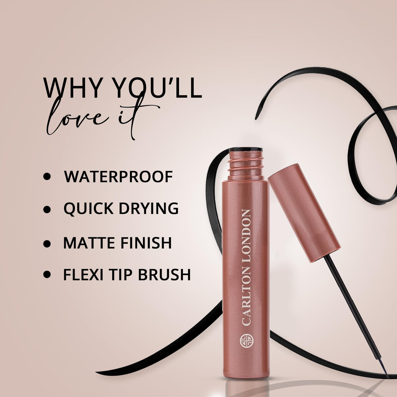Carlton London Stunnig Black Liquid Eye Liner |Enriched With Vitamin-E |Long Lasting Matte Waterproof Liner, Smudge Proof, Transfer Proof Eye Makeup |Upto 24 Hrs - 5ML(Process Black)