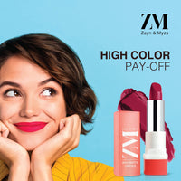 ZM Zayn & Myza Rich Matte Lipstick, Smooth and Light Weight, Intense Color in one Swipe, High Pigmentation Bullet Lip Stick Enriched with Argan oil, Murumuru and Shea Butter, 4.2 g (Cheer Leader)
