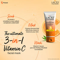Lacto Calamine 3-in-1 Vitamin C Face Scrub-Mask-Wash for Skin Brightening Effect | 100ml x 1 | Multi-action Vitamin C Face Wash, Face Scrub, Face Mask with Kaolin Clay, Grape Seed Extract & Aloe Vera
