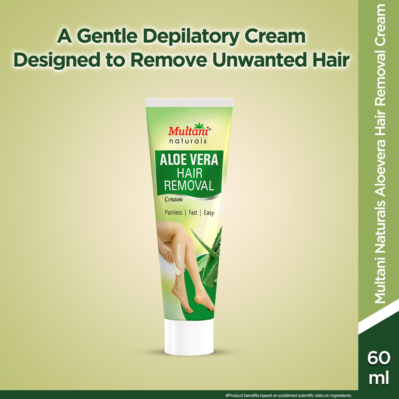 Multani Naturals Aloe Vera Hair Removal Cream 60 ml (Pack of 2) | Gentle formula Enriched with Aloe Vera and Vitamin E | Painless, Easy and Effective Hair Removal for Men and Women
