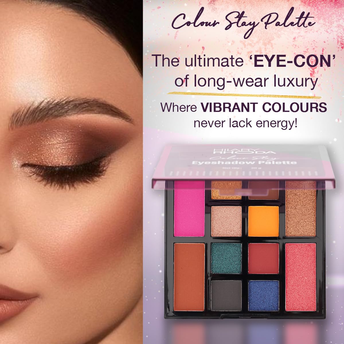 Hilary Rhoda Colour Stay Eyeshadow Palette | 12 Shades | Highly Pigmented Eyeshadow Palette | Matte & Shimmer Finish | No Fallout Eyeshadow Palette | Blendable Eyeshadow Palette | 20g