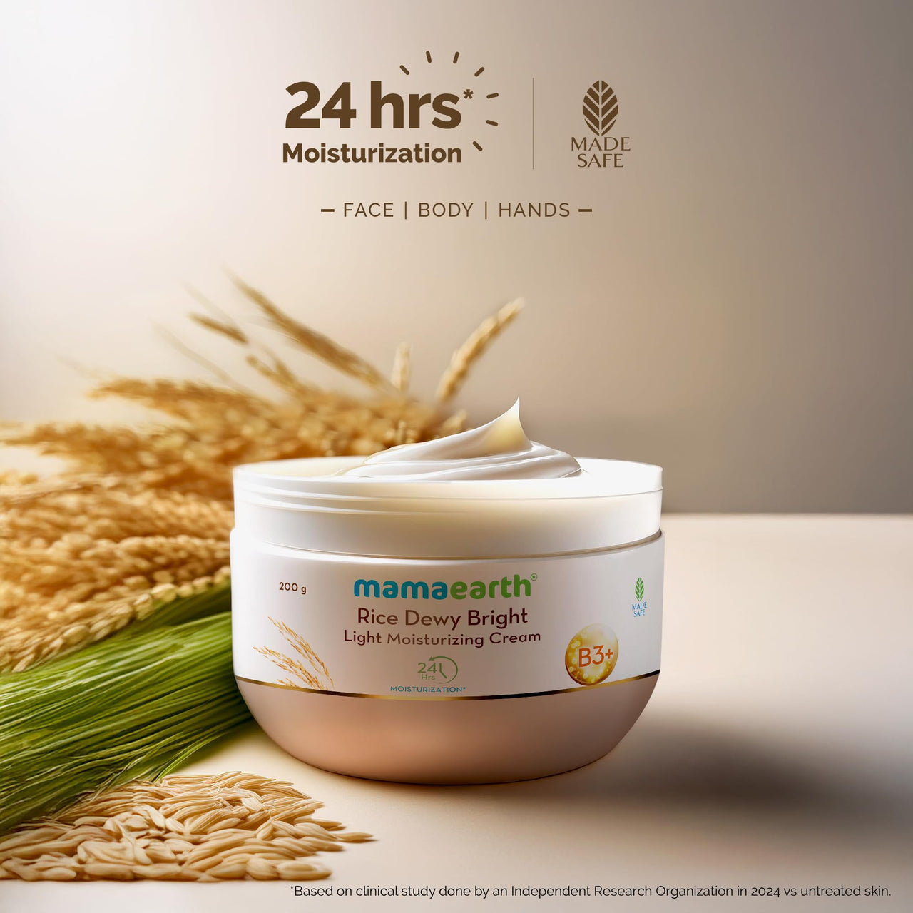 Mamaearth Rice Dewy Bright Light Moisturizing Cream With Rice Water & Niacinamide For Glass-Skin 200G |For Face, Hands & Body|24H Long-Lasting Moisturization|Non-Greasy Quick Absorbing, All Skintypes