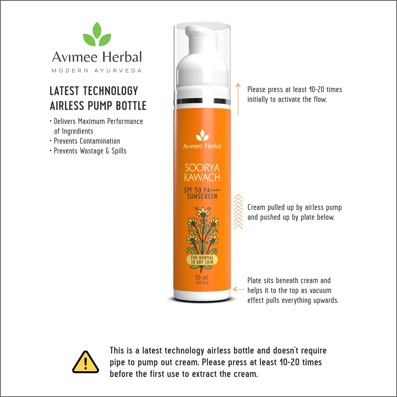 AVIMEE HERBAL Soorya Kawach Sunscreen With De-Tan Extract - 50 ml | Spf 50 PA++++ For Broad Spectrum UVA, UVB & Blue Light Protection | For All Skin Types | Light Weight & Non-Greasy | For Men & Women