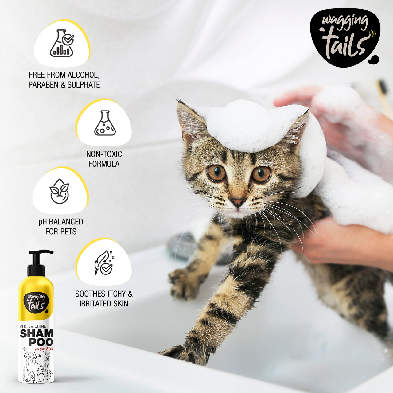 Wagging Tails Slick & Shine 5-in-1 Pet Shampoo-400ml-Pack of 2 | Deodorize & Moisturise the Skin | Remove Dirt | Help to Repair Damaged Hair | Anti-Itching & Anti-Dandruff Cleanser-All Breed Dog & Cat