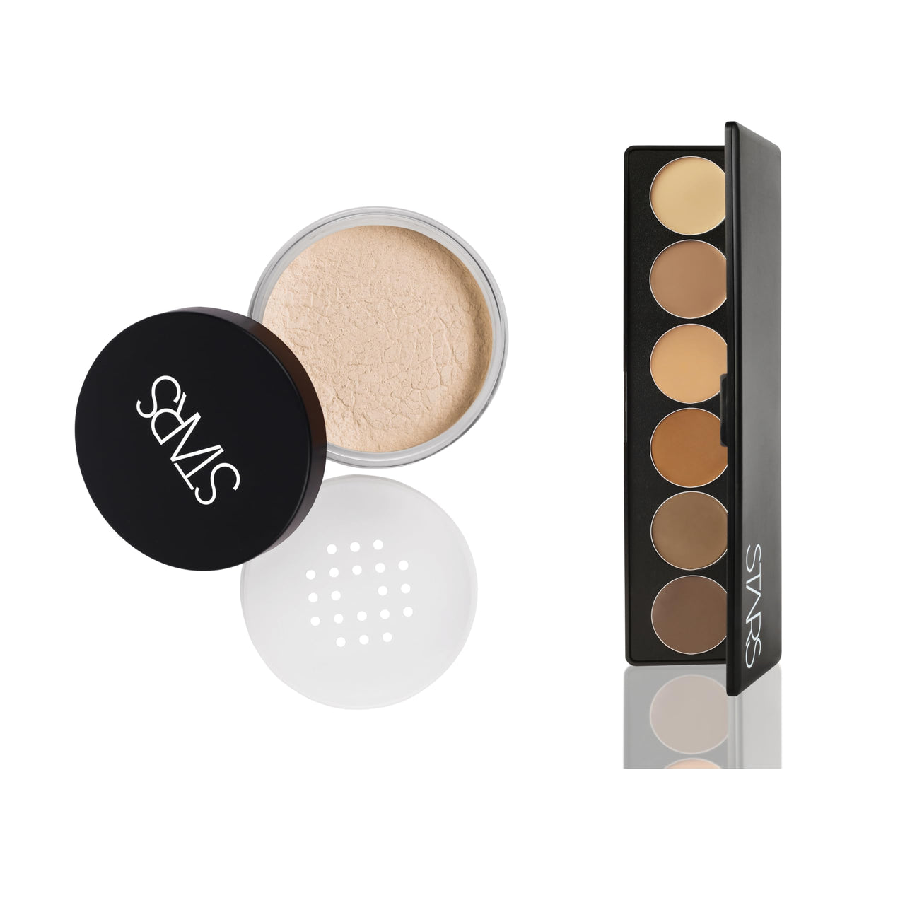 STARS COSMETICS Derma Series Foundation Color Palette & Translucent Powder, Matte Finish Long lasting Waterproof Face Makeup Cream Suitable For All Skin Types (DERMA PALETTE & NATURAL GOLD)