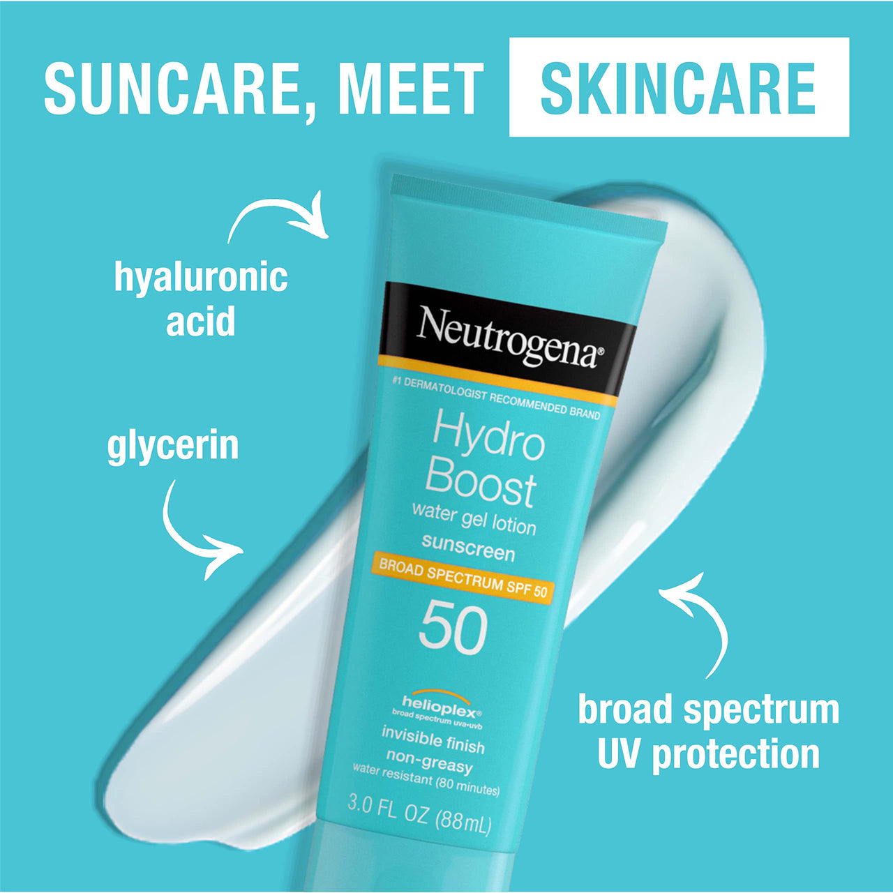 Neutrogena Hydro Boost Water Gel Non-Greasy Moisturizing Sunscreen For All Skin Types Lotion With Broad Spectrum Spf 50, Water-Resistant, 3 Fl Oz, Pack Of 1