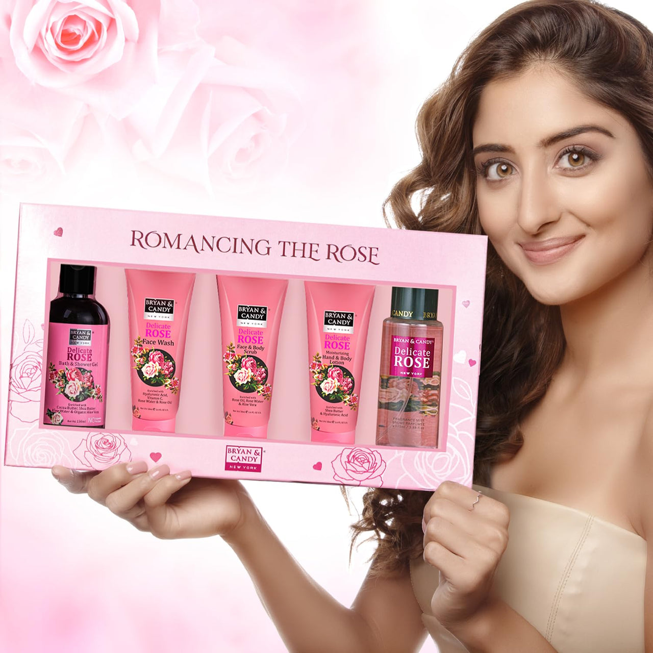 Bryan & Candy Romancing The Rose Complete Face & Body Care | Women's Day Gift Set For Women |Shower Gel , Face Wash, Face Scrub , Fragrance Mist, Hand & Body Lotion| 100% Vegan, Skin-Friendly pH 5.5 for All Skin Types,SLS & Paraben Free |