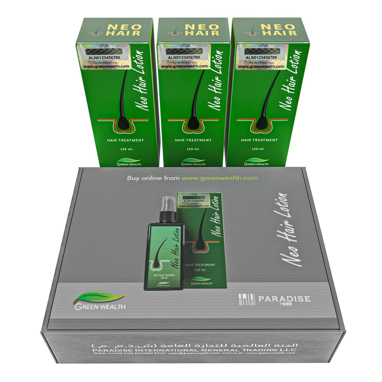 Green Wealth Neo Hair Lotion, 120 ml, Hair Regrowth Treatment, Vitamin B For Hair Growth, Strengthens Damaged Hair Loss And Revitalizes Scalp Hair Care Pack of 3